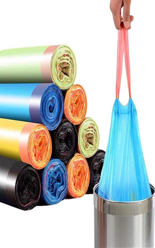 Heavy Duty On Roll Disposable PE Plastic Kitchen Drawstring Color Garbage Trash Bags